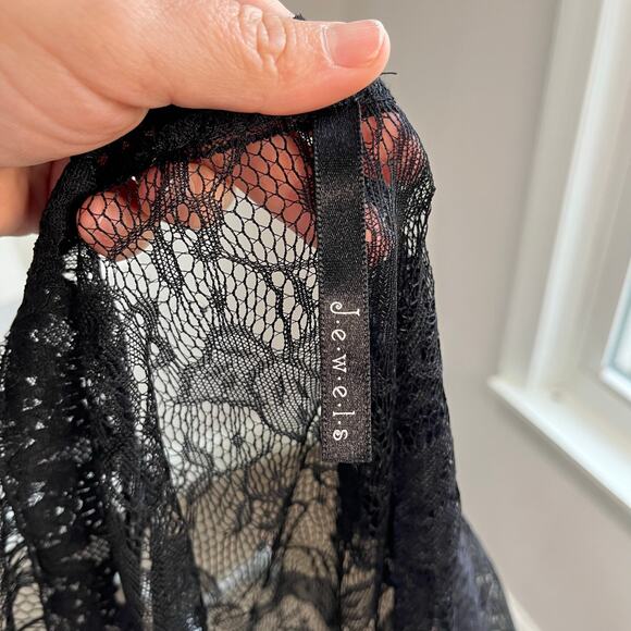 Jewels Y2K Black Lace Peplum Top S Sheer Goth Whimsigoth Fairy Grunge Retro - Picture 6 of 6